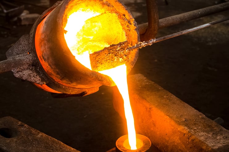 Large Bowl of Molten Metal at Steel Mill