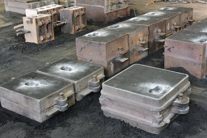 Foundry, sand molded casting, molding flasks